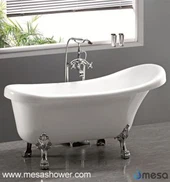 オーバルクロー - フットスリッパアクリルバスタブ、白、67インチ